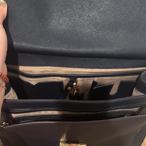 Michael Kors Essex Saffiano Leather Business Briefcase Bag in Admiral Blue - Picture 3 of 5